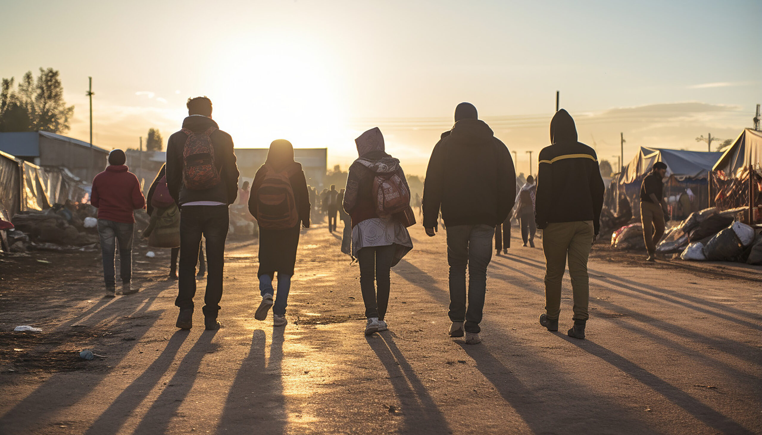 fotografia de jovenes trabajadores sociales interactuando con refugiados